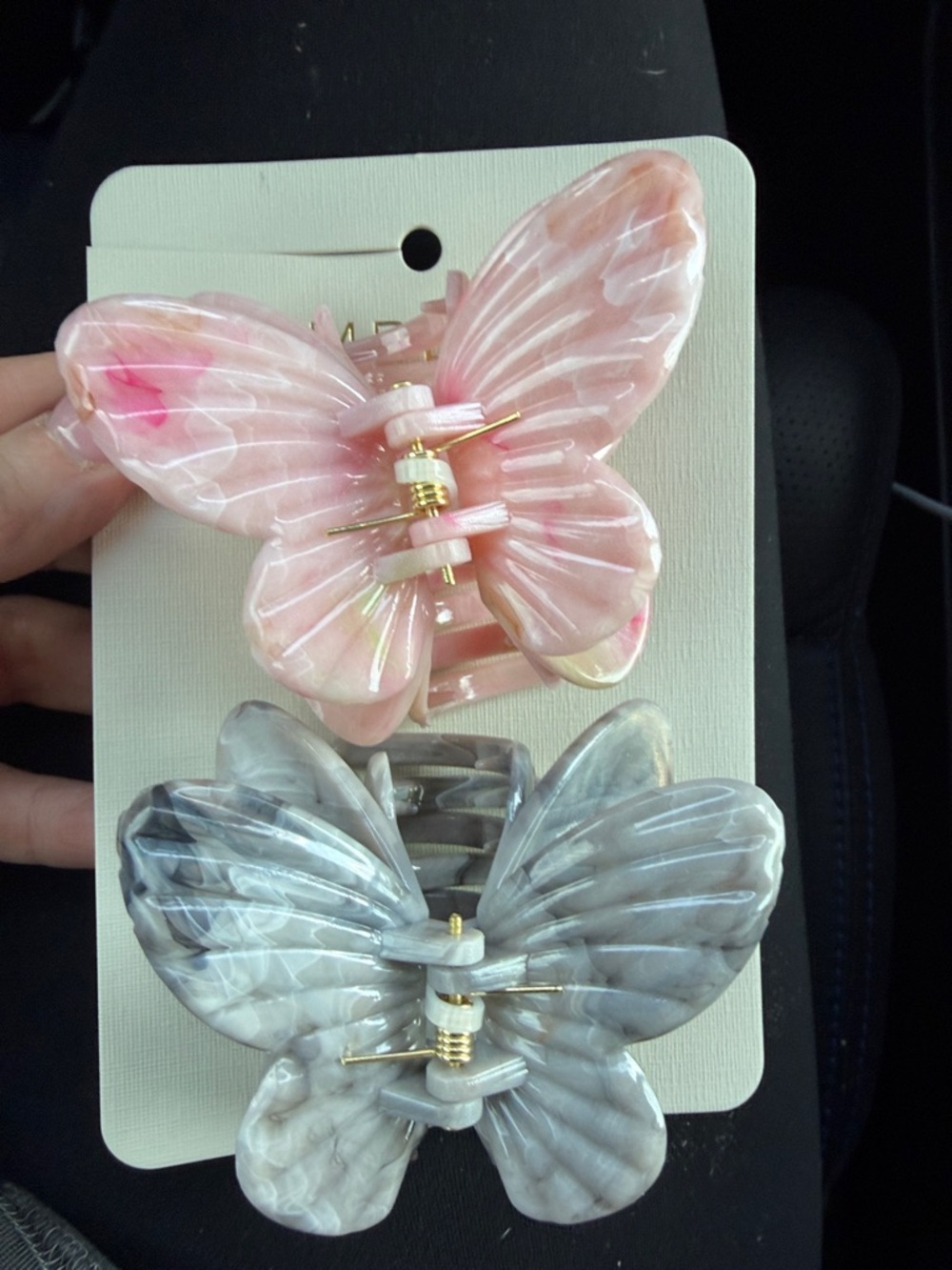 Butterfly Hair Claw Clips - Pink & Gray Marble